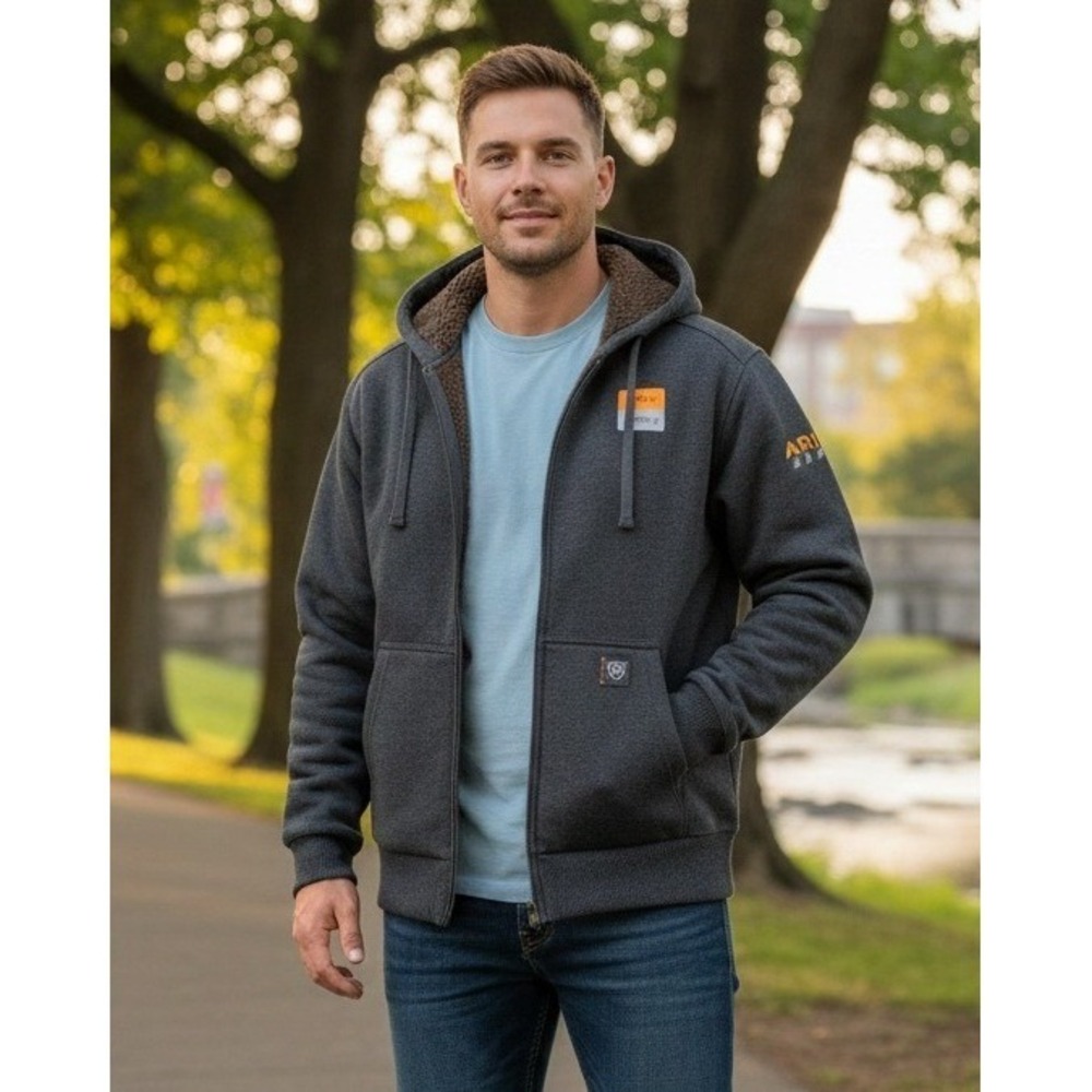 ARIAT Rebar Sherpa Lined Hooded All Weather Full Zip Jacket Mens XS Charcoal NWT